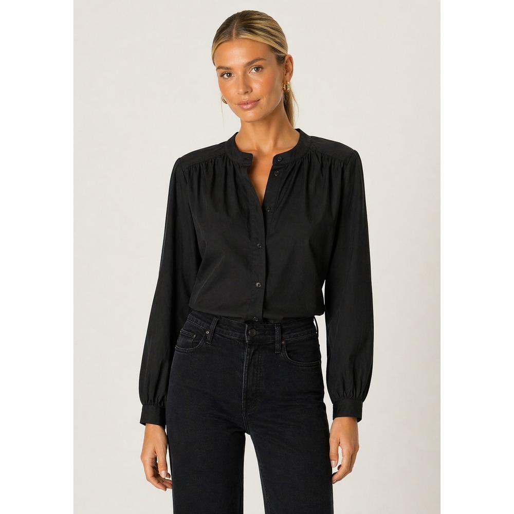 NWOT Natalie Martin Tolan Shirt Black‎ Flat 100% Cotton Button Down Blouse Top S